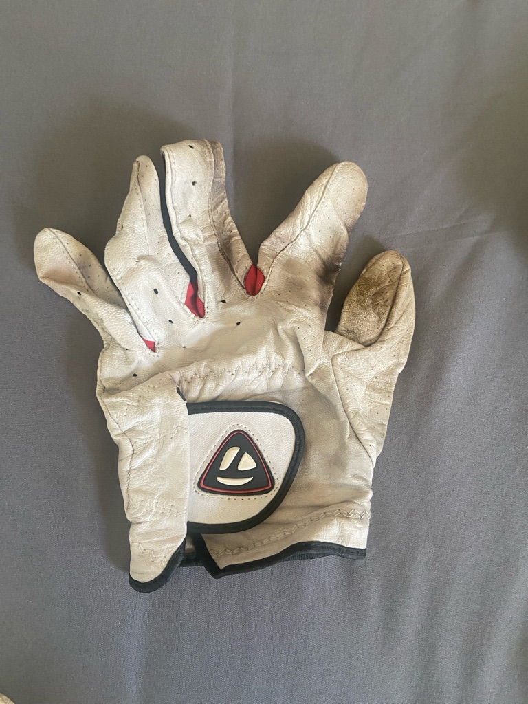 White Leather Golf Glove With Red Accents